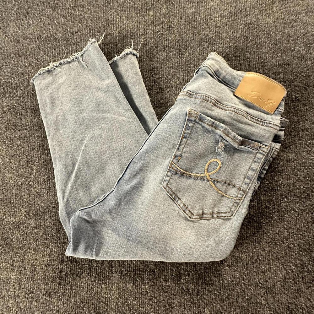 Seven7‎ Women Breezy Crop Light Wash Distressed Frayed Hem Denim Jeans Blue Sz 8